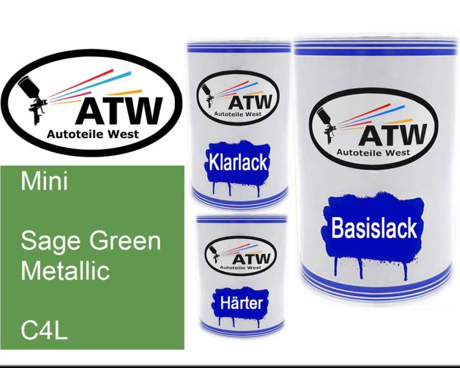 Mini, Sage Green Metallic, C4L: 500ml Lackdose + 500ml Klarlack + 250ml Härter - Set, von ATW Autoteile West.
